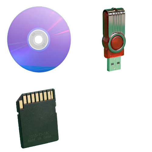 DVD disc, USB flash drive, memory card